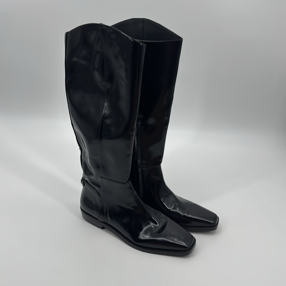 Sam Edelman Black Heeled Cesar Wide Calf Riding Boots Size 9 - Picture 2 of 13